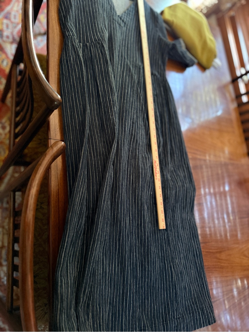 TOAST Crinkle Striped Navy V-Neck Dress - Picture 9 of 10